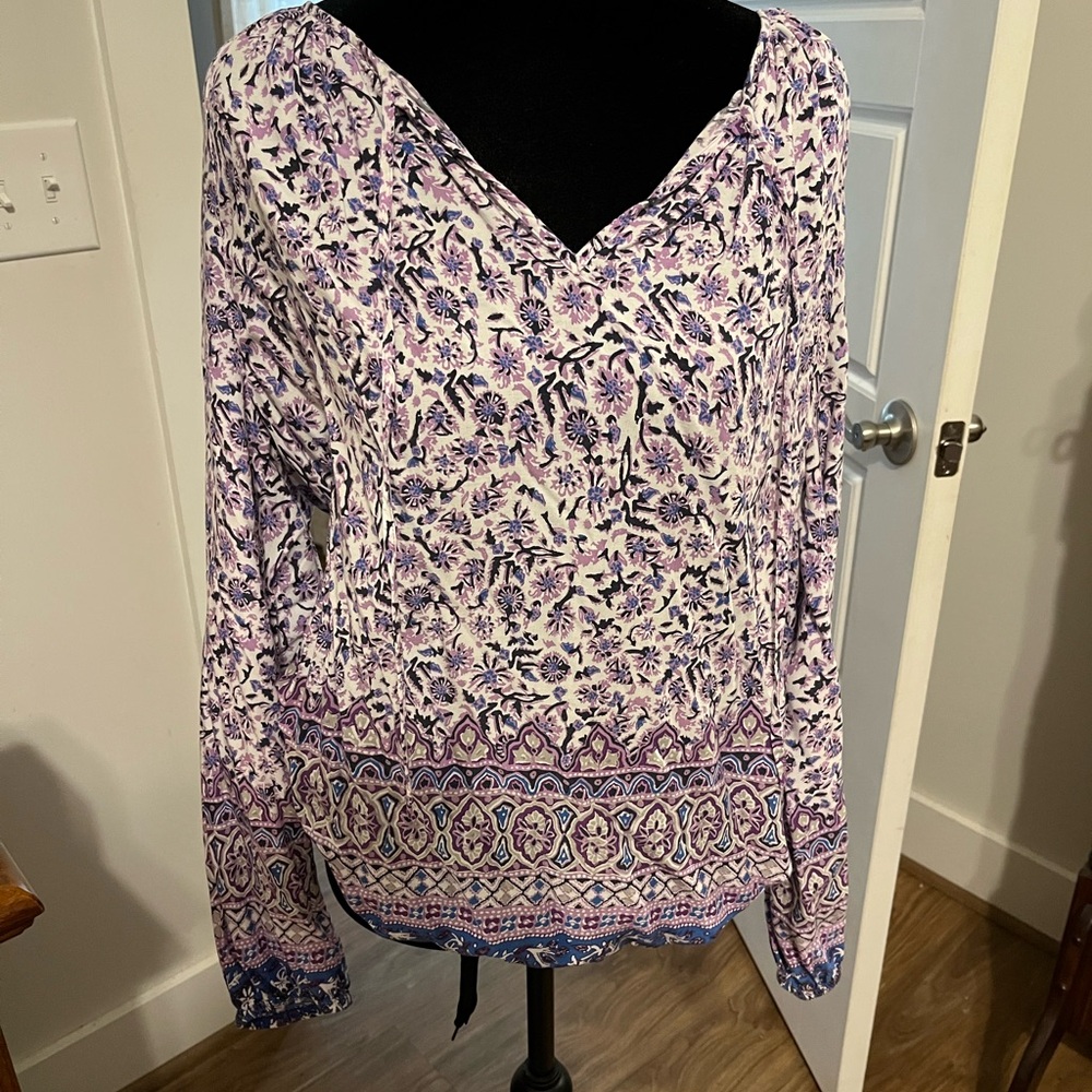 Lucky Brand Purple and Blue Floral Blouse Size Large